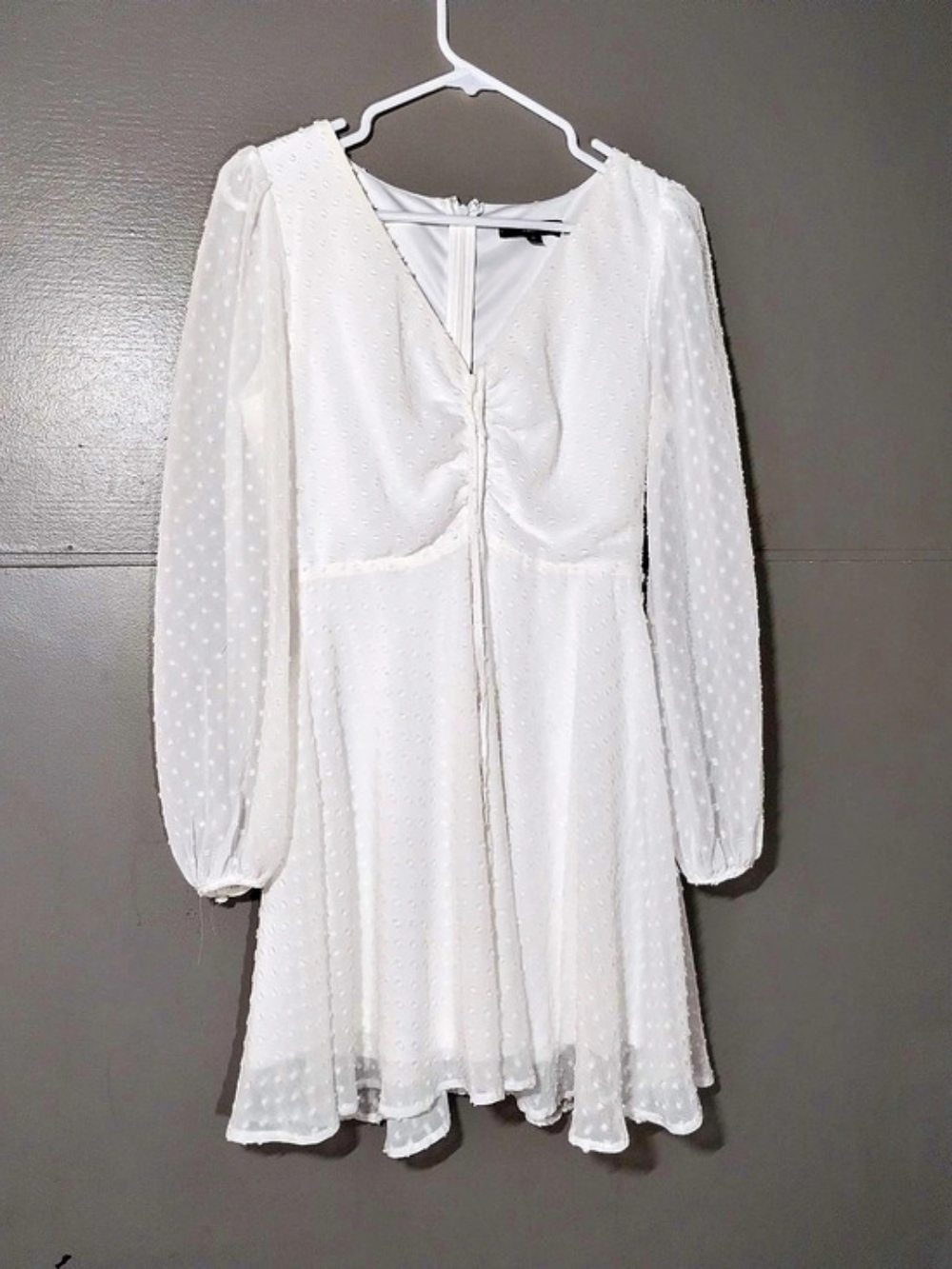 Lulus Much Love White Swiss Dot Long Sleeve Tie-Front Mini Dress